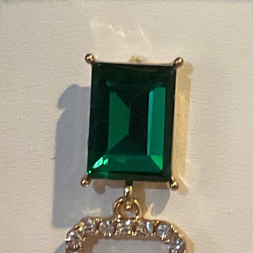 Emerald And Gold Rectangular Earrings - image 6